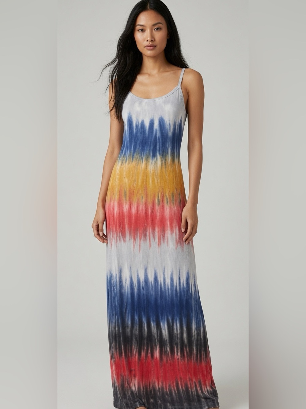 Young Fabulous & Broke Sleeveless Tie-Dye Maxi Dress in Blue, Yellow, Red, Black